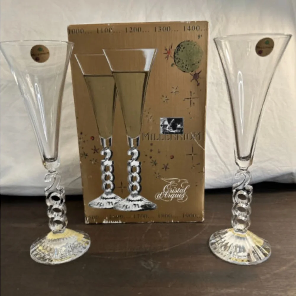 Vintage Cristal d’Arques French Millennium Champagne Flute Glasses Set of 2
